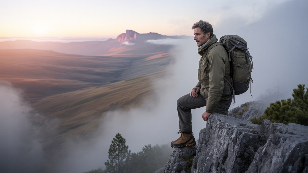 Alpinista alcanzando una cumbre, simbolizando el crecimiento personal y el bienestar.