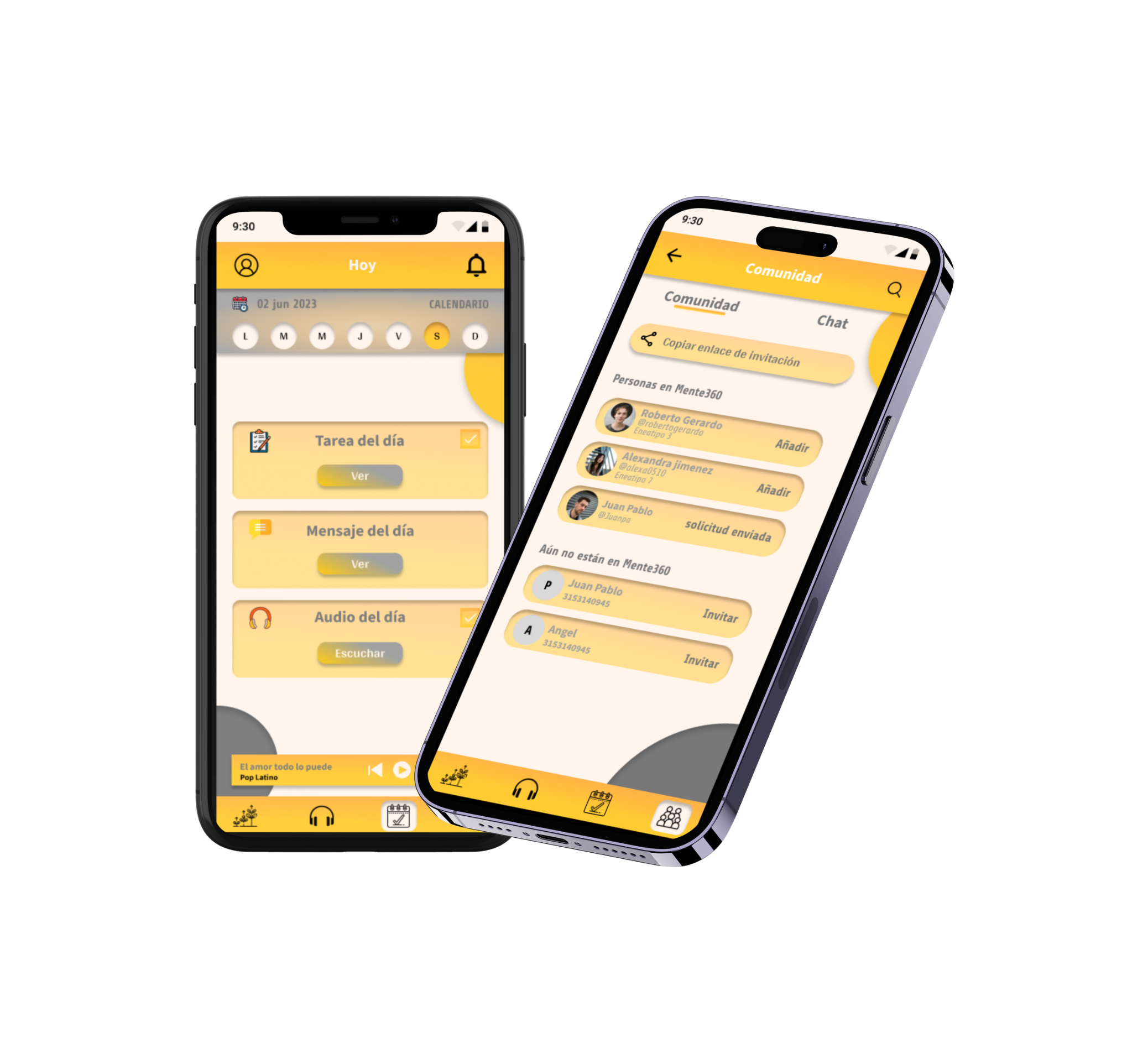 Mockups de la app Mente360